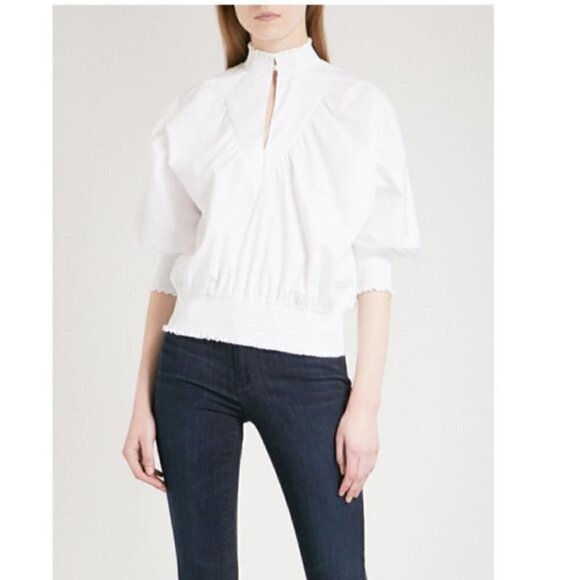 MAJE Blouse S NWT Libou Popeline Victorian Smocked Batwing Ecru White Luxury - Picture 3 of 16